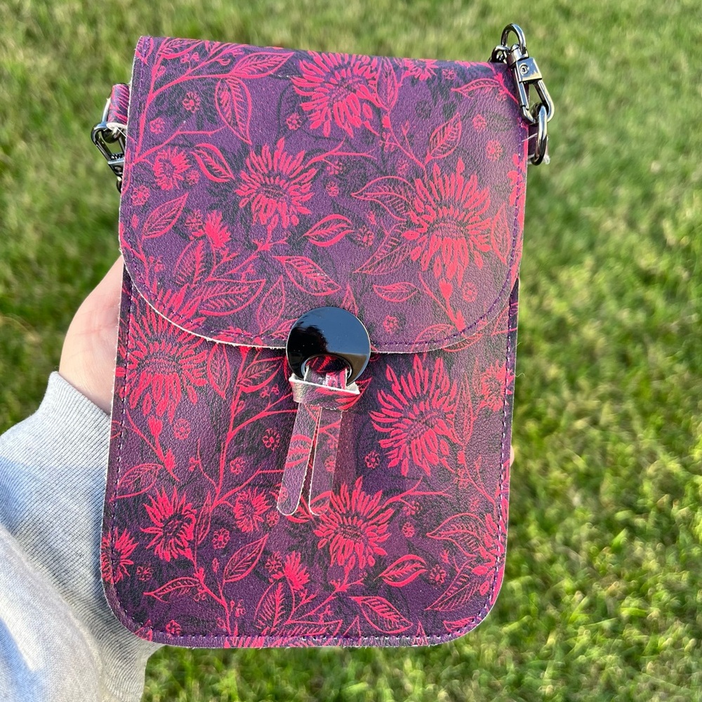 Save the Girls red floral Touchscreen Crossbody phone case purse